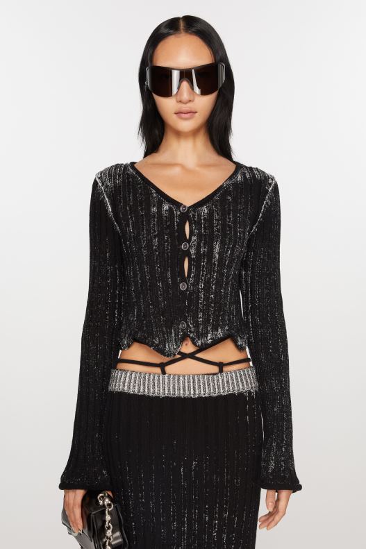 Ribbed printed cardigan Black/White Acne Studios R66LJ67 Apparel