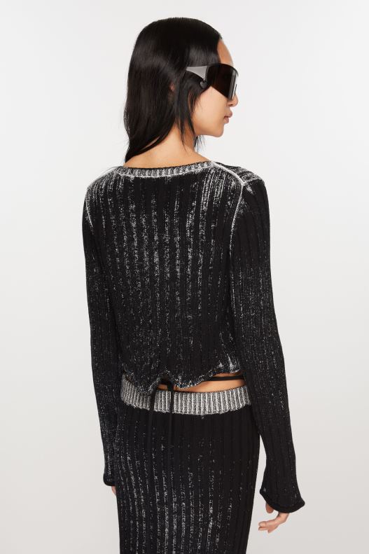 Ribbed printed cardigan Black/White Acne Studios R66LJ67 Apparel