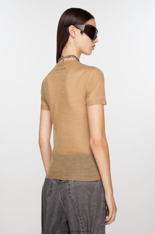 Sheer knit t-shirt Camel Beige Acne Studios R66LJ64 Apparel