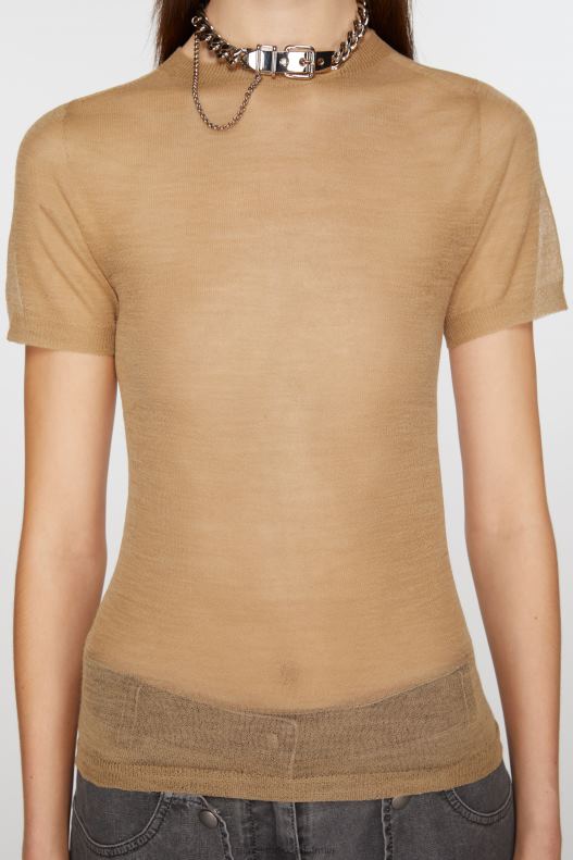 Sheer knit t-shirt Camel Beige Acne Studios R66LJ64 Apparel