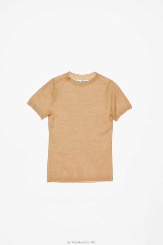 Sheer knit t-shirt Camel Beige Acne Studios R66LJ64 Apparel