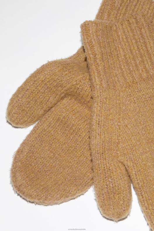 Wool blend mittens Camel Brown Acne Studios R66LJ728 Accessories