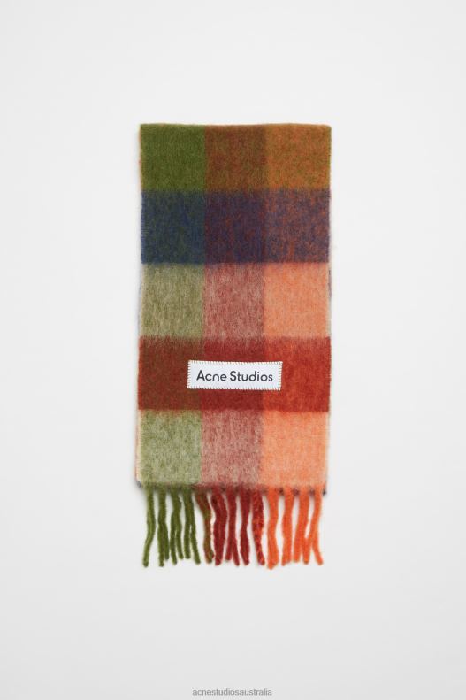 Mohair checked scarf Orange/Green Acne Studios R66LJ773 Accessories