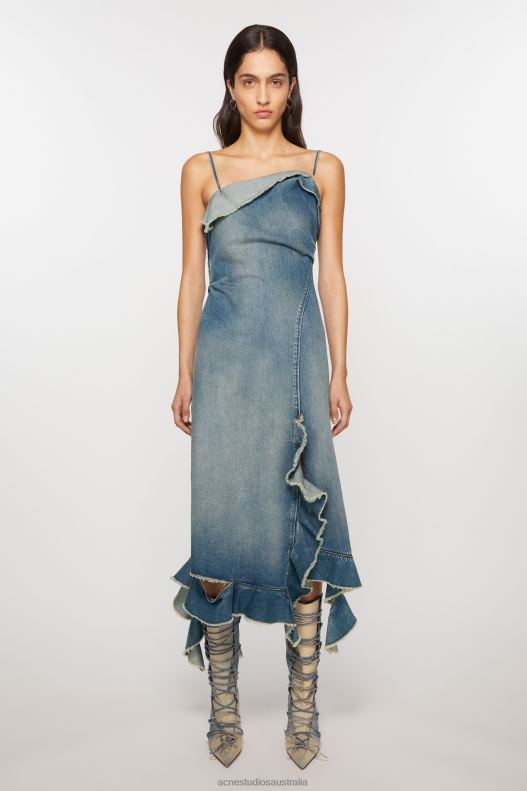 Ruffle strap denim dress Mid Blue Acne Studios R66LJ252 Apparel