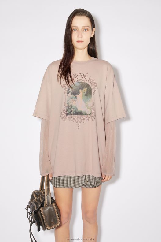 Layered print t-shirt Dusty Pink Acne Studios R66LJ397 Apparel