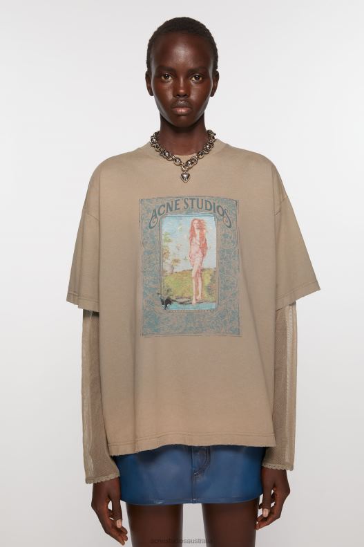 Layered print t-shirt Mud Brown Acne Studios R66LJ368 Apparel