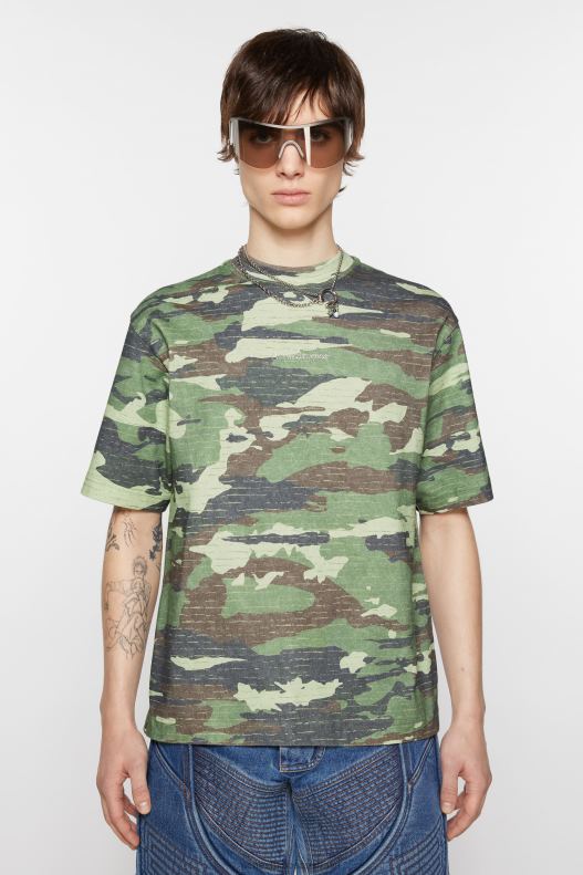 Print logo t-shirt Khaki Green Acne Studios R66LJ1095 Apparel