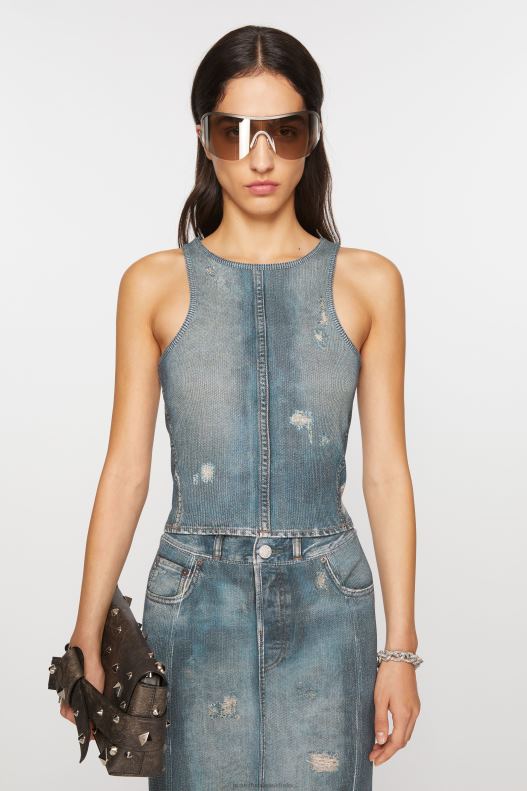 Print tank top Denim Blue Acne Studios R66LJ363 Apparel