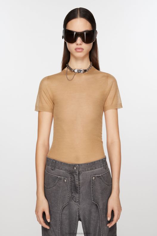 Sheer knit t-shirt Camel Beige Acne Studios R66LJ64 Apparel